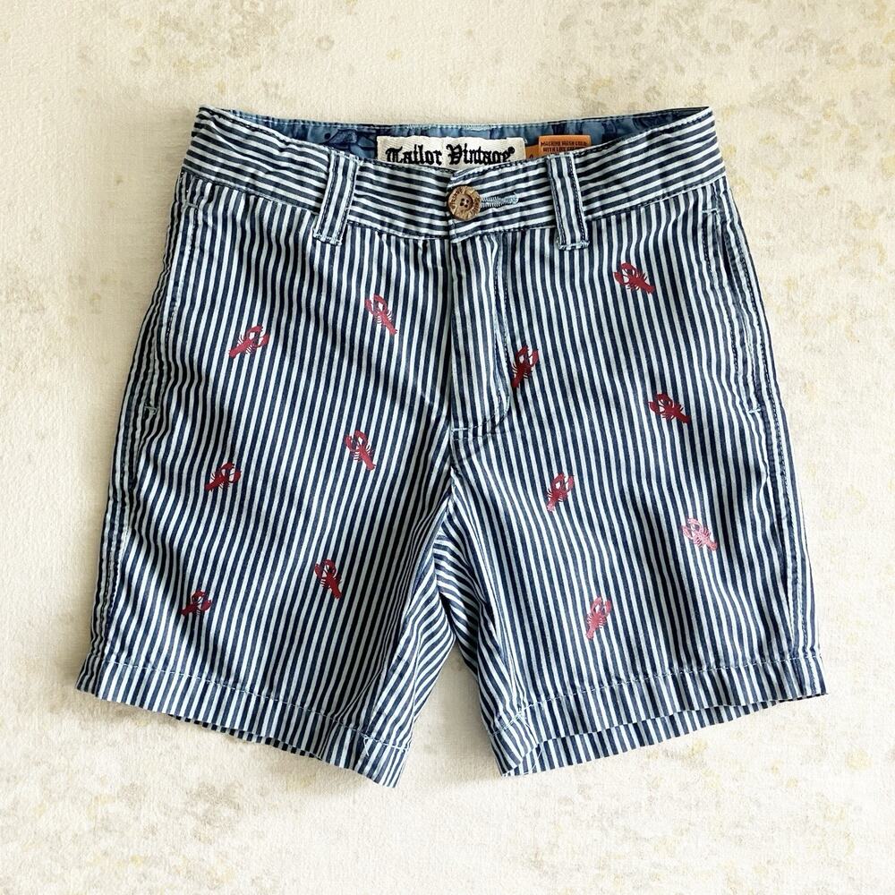Pinstriped Lobster Print Chino Shorts Boys Sz 4 Nautical Preppy Seaside Coastal